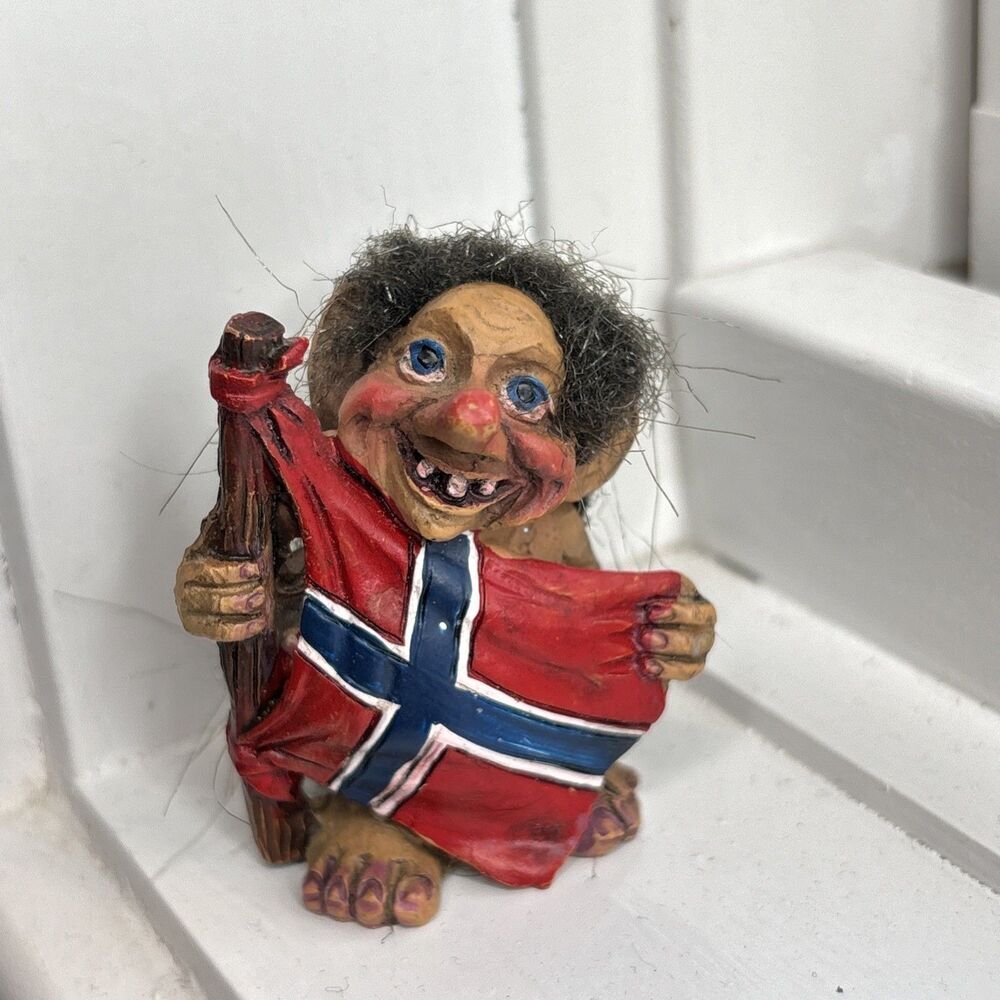 Vintage Norwegian Troll Figure Norway Flag Ny Form Style Scandinavian Souvenir